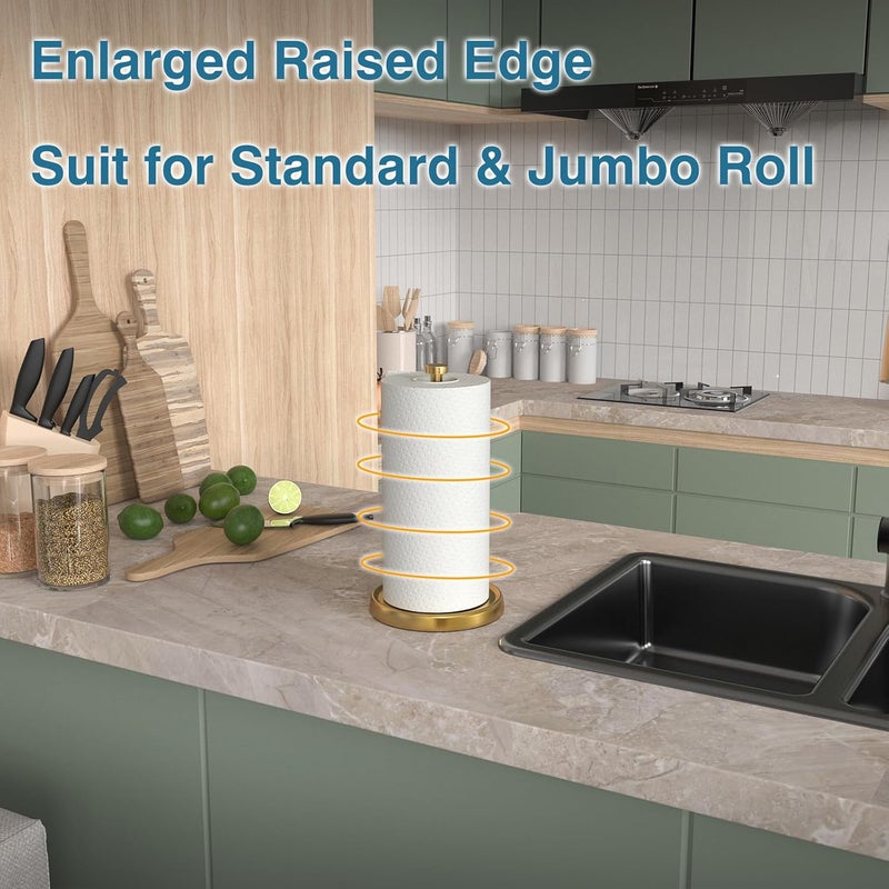 Swaitee Paper Towel Holder Countertop, Gold Kitchen Accessories Decor, Stainless Steel, Weighted Base, Gold, Paper Towel Roll Holder Stand with Ratchet Mechanism for Kitchen Bathroom Farmhouse Essentials - Image 2